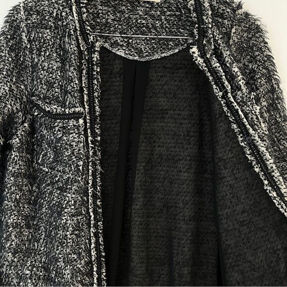 Zara Knit Black White Boucle Open Front Longline Cardigan Coat Jacket Sz L - Picture 7 of 10
